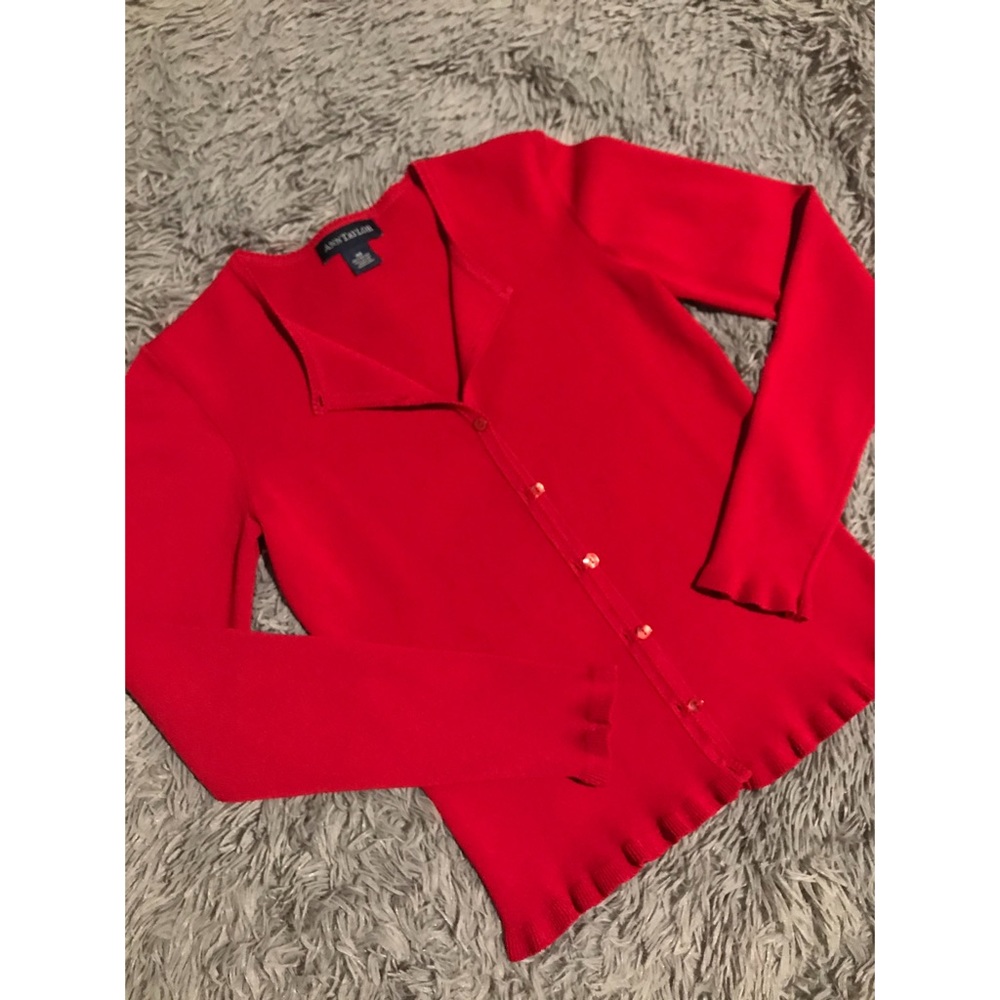 ANN TAYLOR Red Wool Cardigan